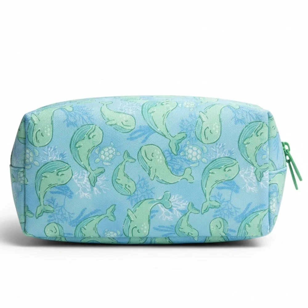 Simply Southern Whale Cosmo Bag Lay Flat Cosmetic Makeup Case Blue Green Travel